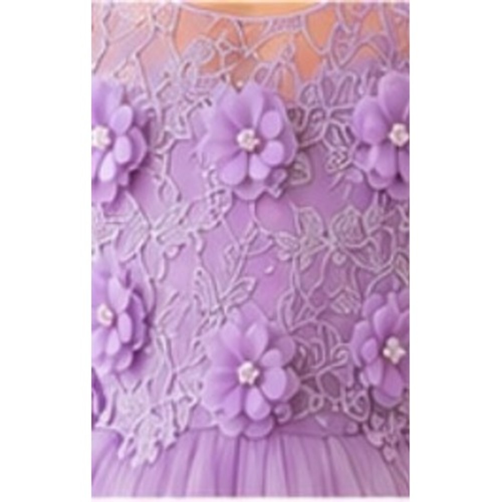 Girls Lavender High Low Flower Girl Dress Lace Tulle Pageant Wedding Train - Picture 3 of 9